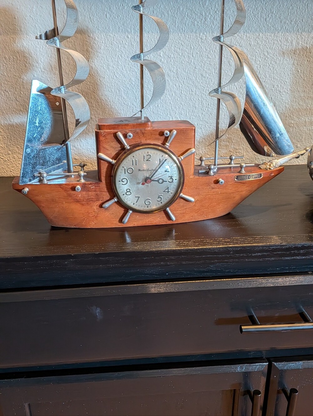 Vintage Nautical Ship ClocK in Brown and Silver